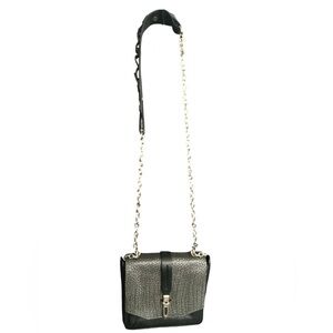RAG & BONE Leather-Trim Silver Pebbled Crossbody Bag